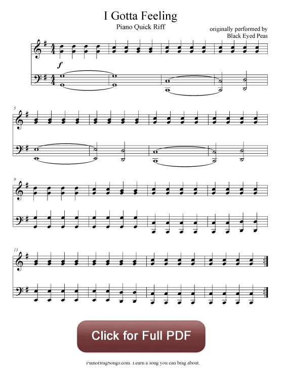 I Gotta Feeling Free Piano Sheet Music